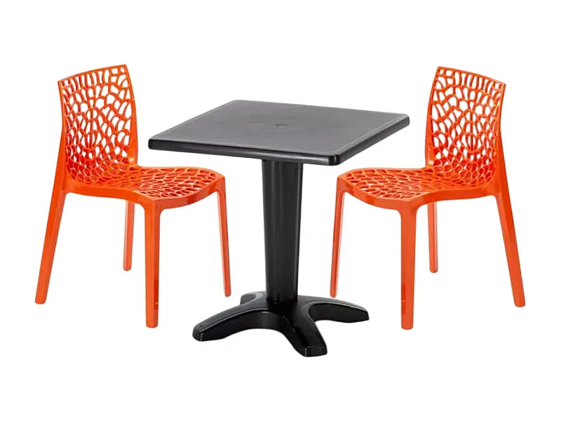 Schwarz Quadratisch Tisch und 2 Stühle Farbiges Polypropylen-Innenmastenset Grand Soleil Gruvyer Aia - Orange
