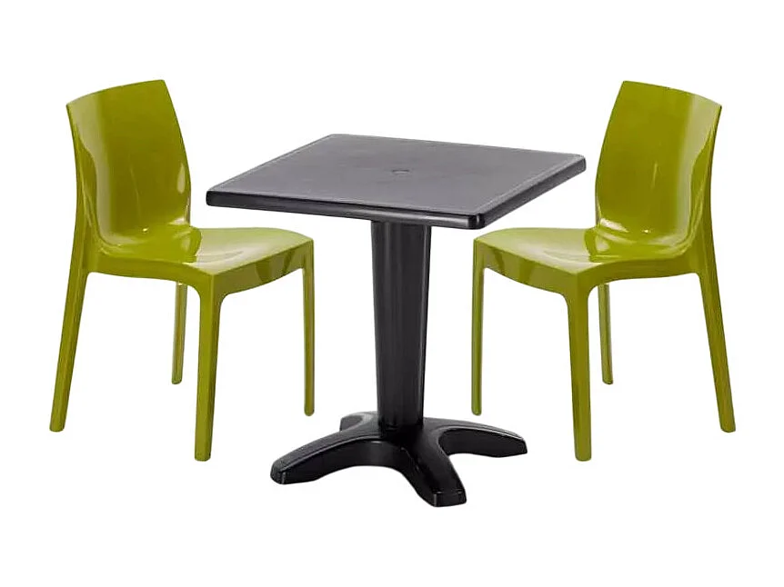 Schwarz Quadratisch Tisch und 2 Stühle Farbiges Polypropylen-Innenmastenset Grand Soleil Ice Aia - Grün