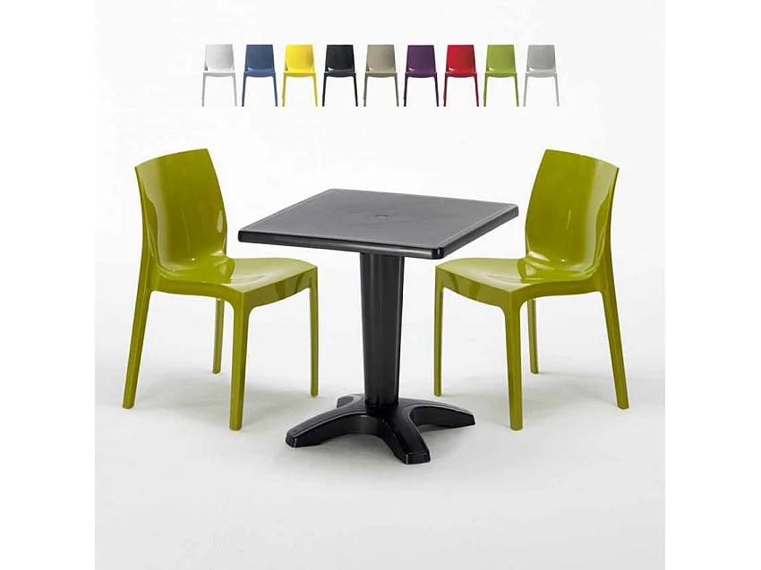 Schwarz Quadratisch Tisch und 2 Stühle Farbiges Polypropylen-Innenmastenset Grand Soleil Ice Aia - Grün