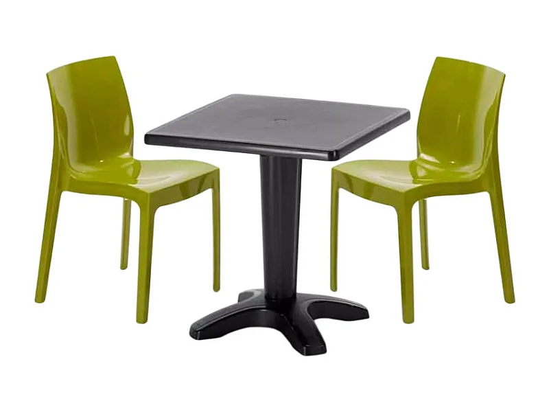 Schwarz Quadratisch Tisch und 2 Stühle Farbiges Polypropylen-Innenmastenset Grand Soleil Ice Aia - Grün