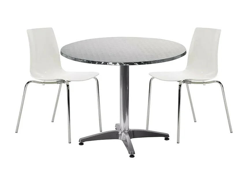Garten-Set mit 2 modernen Stühlen und rundem Tisch 70cm aus Stahl Remos - Weiß