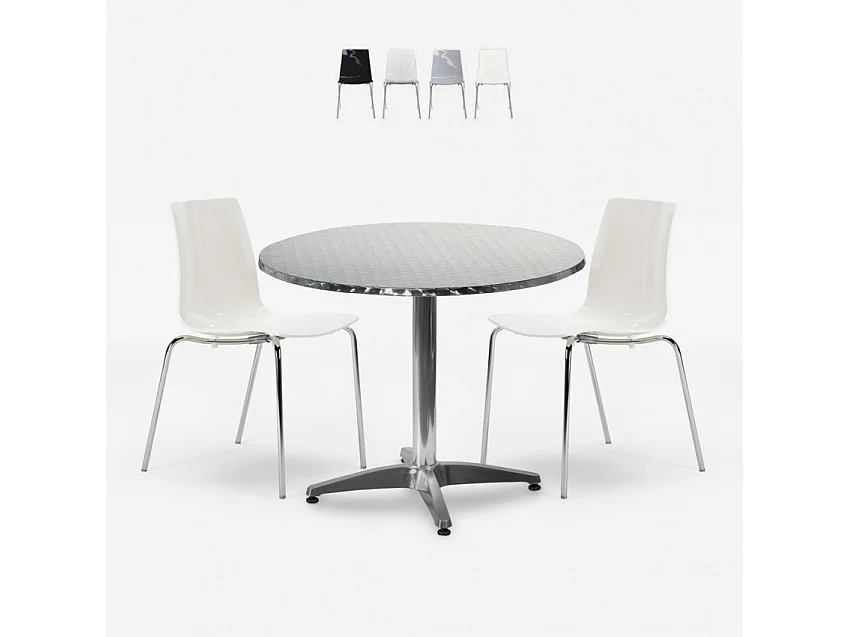 Garten-Set mit 2 modernen Stühlen und rundem Tisch 70cm aus Stahl Remos - Weiß