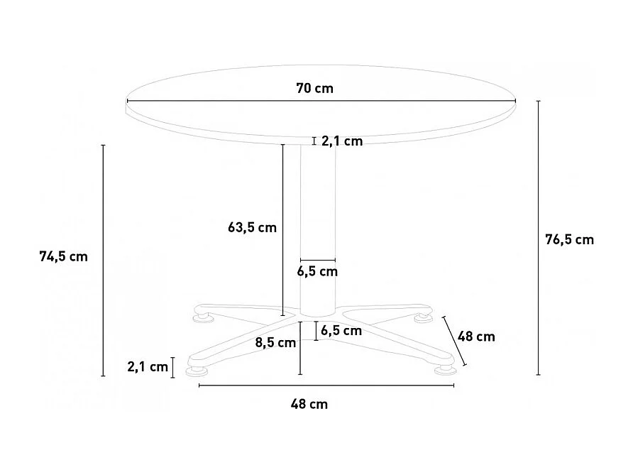 Garten-Set mit 2 modernen Stühlen und rundem Tisch 70cm aus Stahl Remos - Weiß