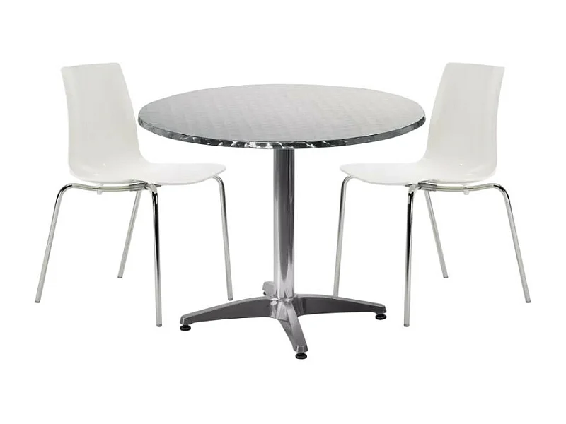 Garten-Set mit 2 modernen Stühlen und rundem Tisch 70cm aus Stahl Remos - Weiß