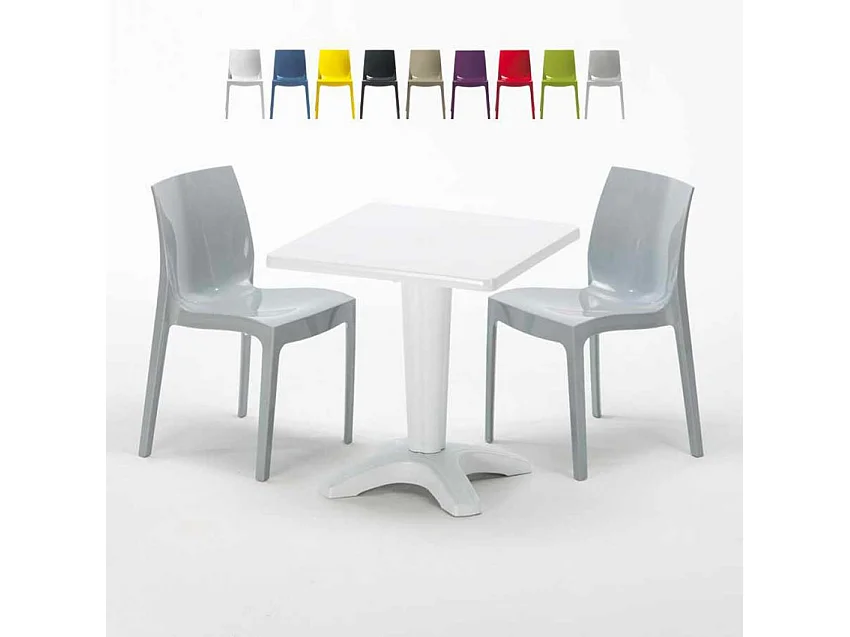 Weiß Quadratisch Tisch und 2 Stühle Farbiges Polypropylen-Innenmastenset Grand Soleil Ice Patio - Grau