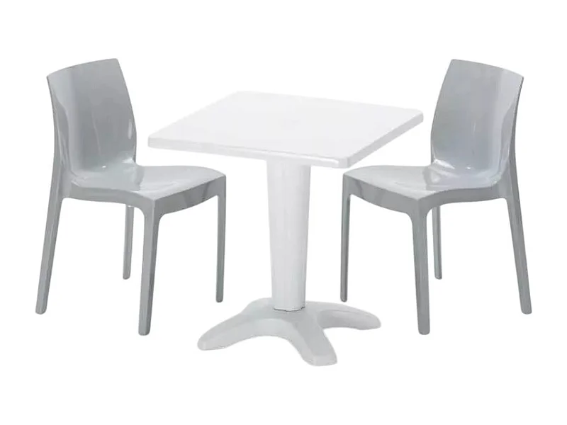 Weiß Quadratisch Tisch und 2 Stühle Farbiges Polypropylen-Innenmastenset Grand Soleil Ice Patio - Grau