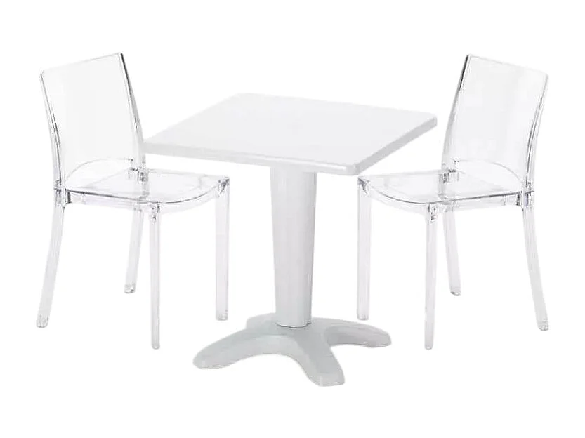 Tisch Quadratisch mit 2 Bunten Polycarbonat Outdoor Stühlen Grand Soleil Cafè