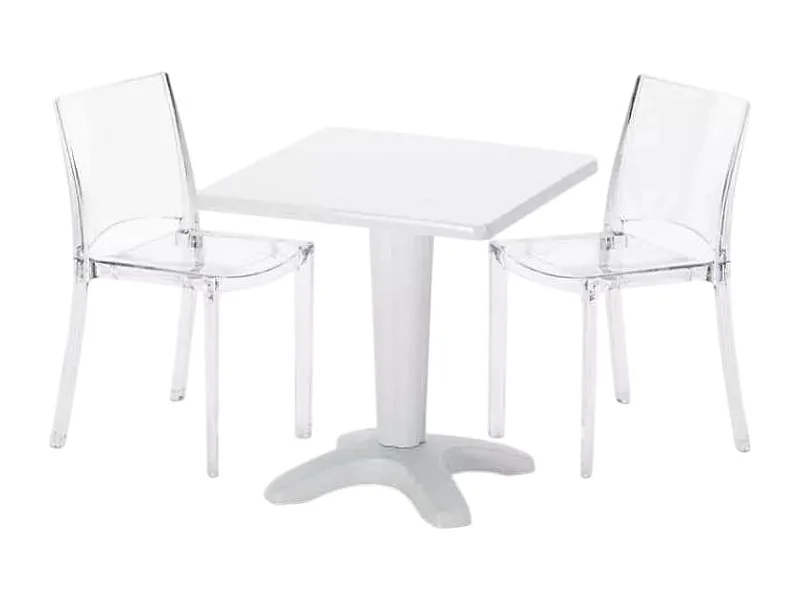 Tisch Quadratisch mit 2 Bunten Polycarbonat Outdoor Stühlen Grand Soleil Cafè