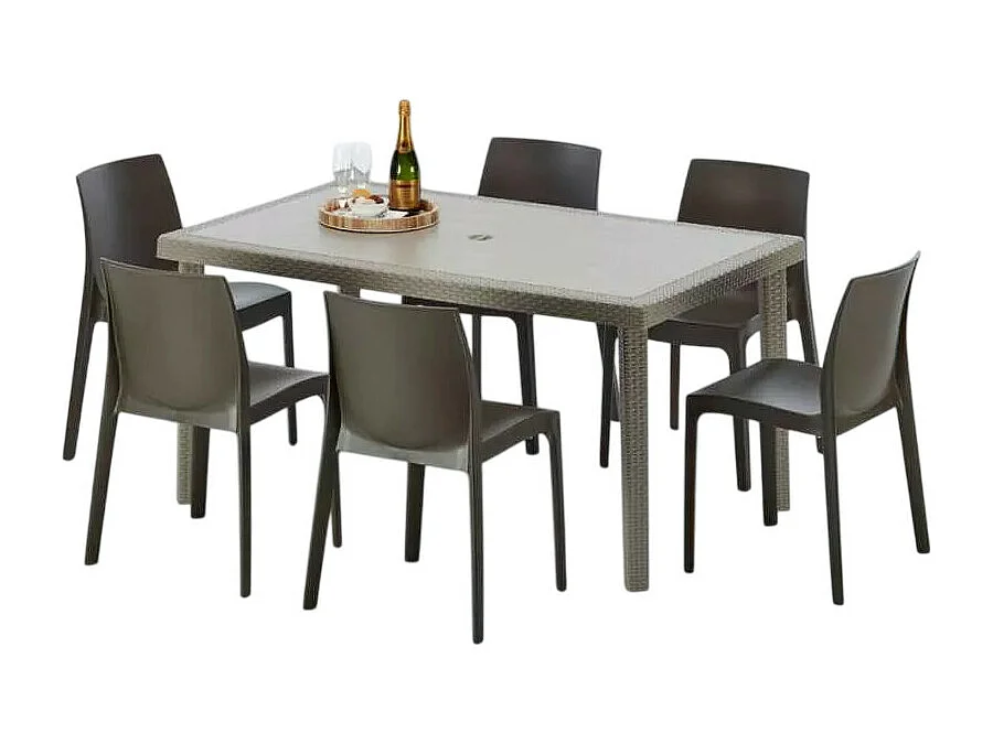 Polyrattan Tisch Rechteckig mit 6 Bunten Stühlen 150x90 Beige Marion