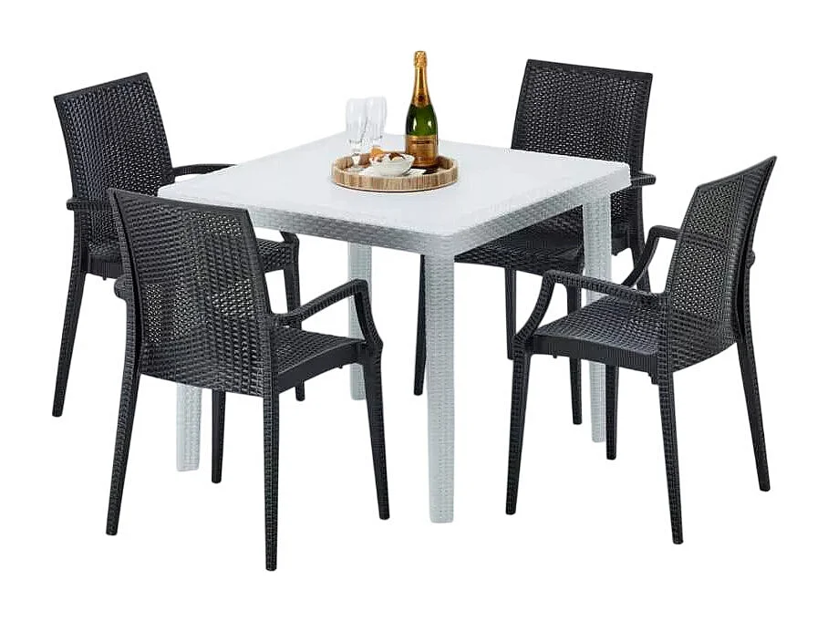Weiß Quadratisch Tisch und 4 Stühle Farbiges Polypropylen-Außenmastenset Grand Soleil Arm Bistrot Love - Schwarz