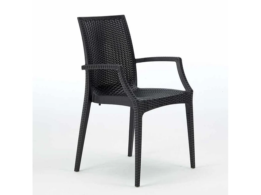 Weiß Quadratisch Tisch und 4 Stühle Farbiges Polypropylen-Außenmastenset Grand Soleil Arm Bistrot Love - Schwarz