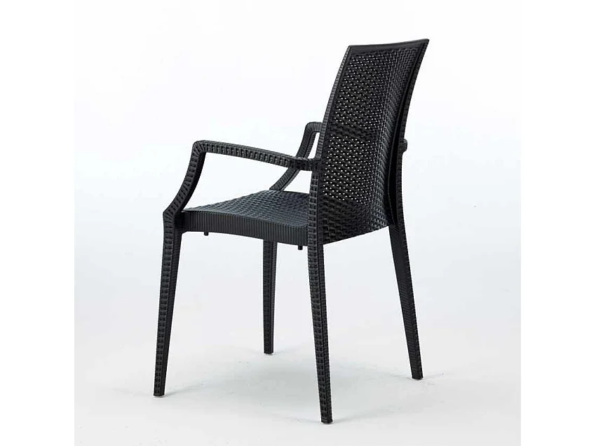 Weiß Quadratisch Tisch und 4 Stühle Farbiges Polypropylen-Außenmastenset Grand Soleil Arm Bistrot Love - Schwarz