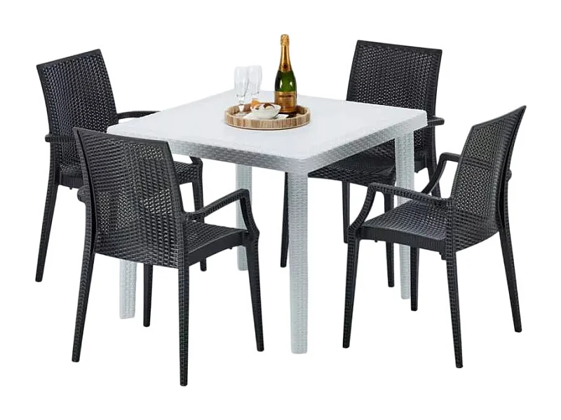 Weiß Quadratisch Tisch und 4 Stühle Farbiges Polypropylen-Außenmastenset Grand Soleil Arm Bistrot Love - Schwarz