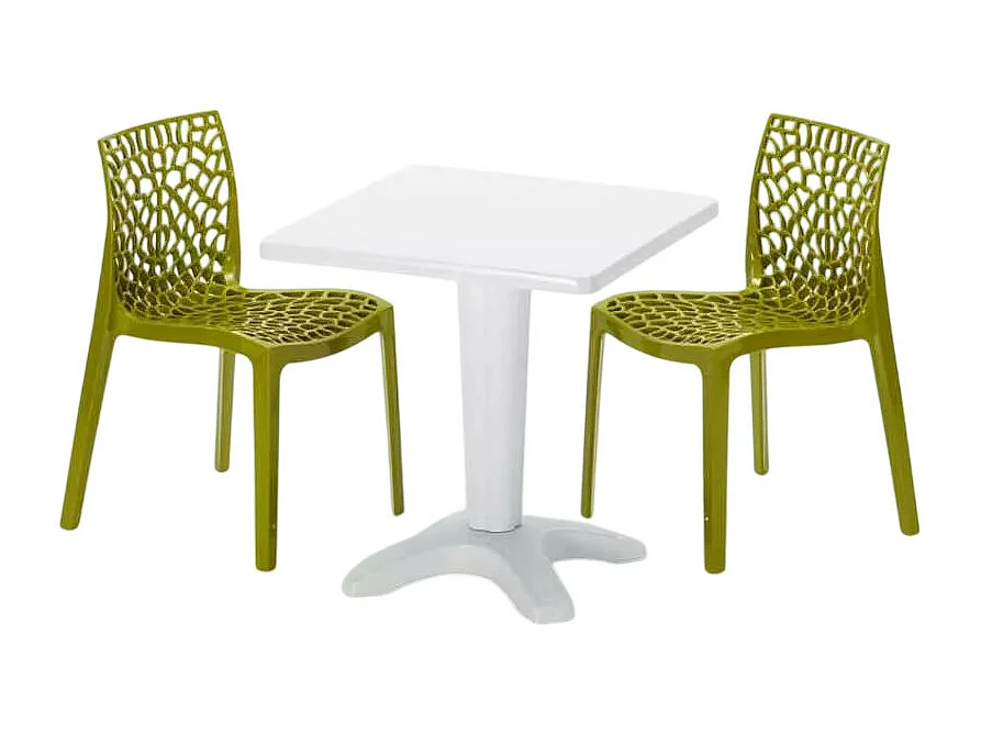 Weiß Quadratisch Tisch und 2 Stühle Farbiges Polypropylen-Innenmastenset Grand Soleil Gruvyer Patio - Grün Anis