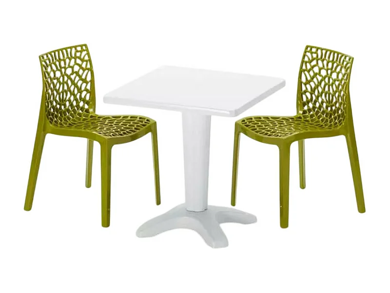 Weiß Quadratisch Tisch und 2 Stühle Farbiges Polypropylen-Innenmastenset Grand Soleil Gruvyer Patio - Grün Anis