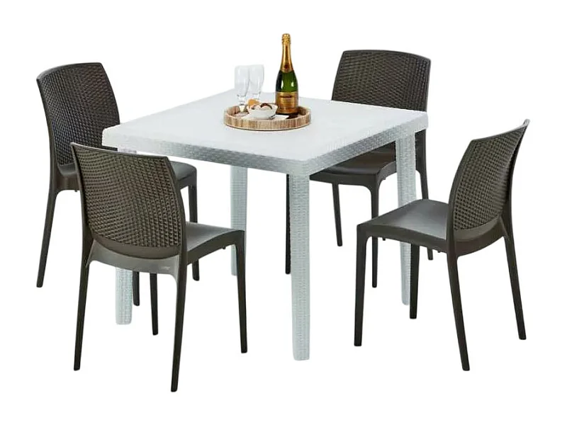 Weiß Quadratisch Tisch und 4 Stühle Farbiges Polypropylen-Außenmastenset Grand Soleil Boheme Love - Braun