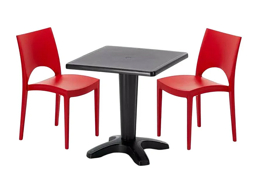 Schwarz Quadratisch Tisch und 2 Stühle Farbiges Polypropylen-Innenmastenset Grand Soleil Paris Aia - Rot