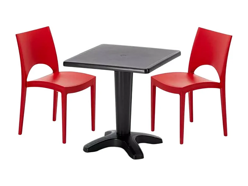Schwarz Quadratisch Tisch und 2 Stühle Farbiges Polypropylen-Innenmastenset Grand Soleil Paris Aia - Rot