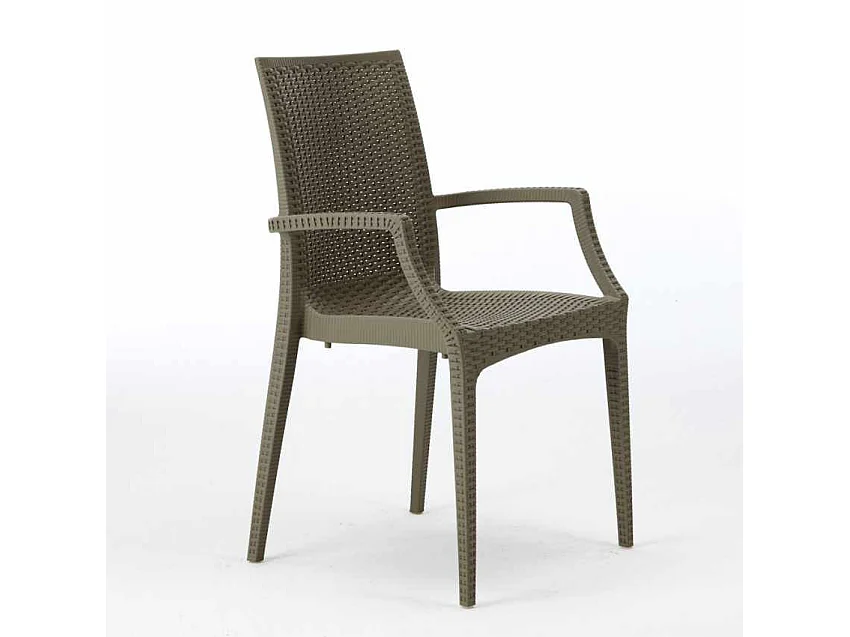 Weiß Quadratisch Tisch und 4 Stühle Farbiges Polypropylen-Außenmastenset Grand Soleil Arm Bistrot Love - Braun