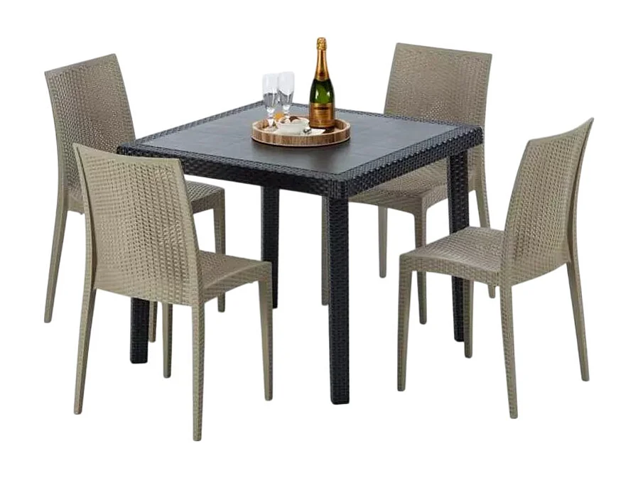 Schwarz Quadratisch Tisch und 4 Stühle Farbiges Polypropylen-Außenmastenset Grand Soleil Bistrot Passion - Beige