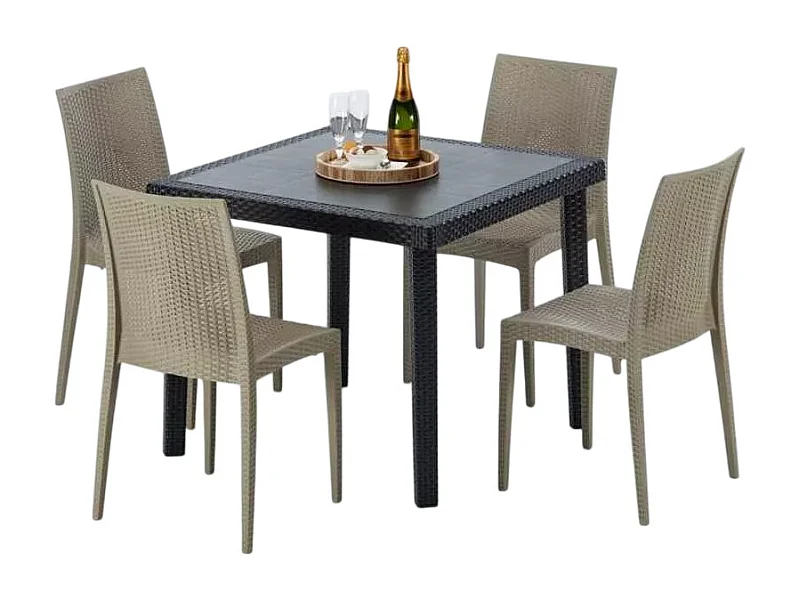 Schwarz Quadratisch Tisch und 4 Stühle Farbiges Polypropylen-Außenmastenset Grand Soleil Bistrot Passion - Beige