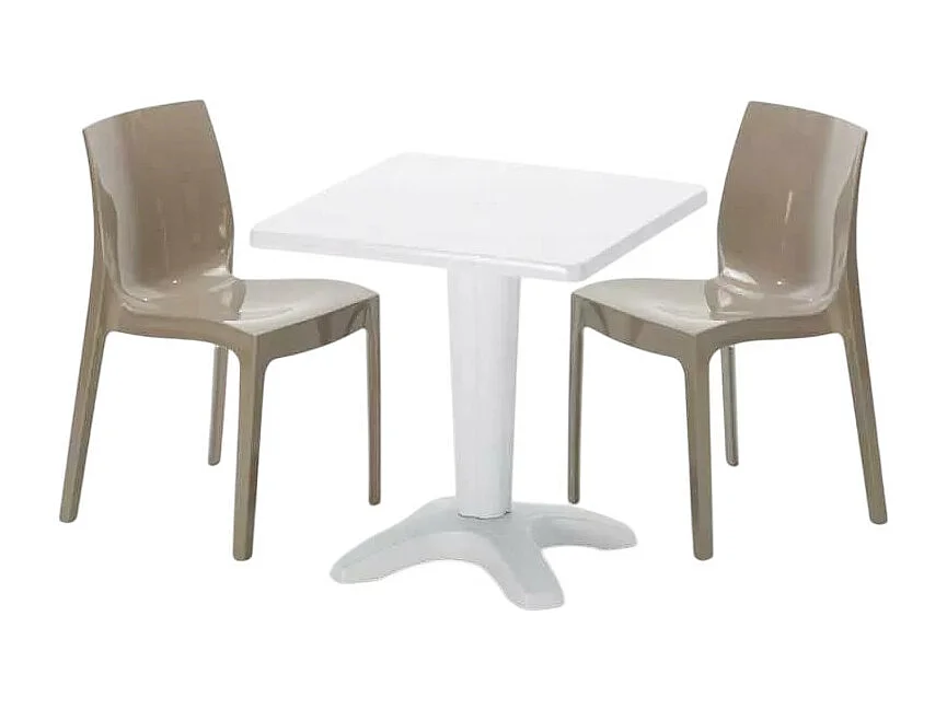 Weiß Quadratisch Tisch und 2 Stühle Farbiges Polypropylen-Innenmastenset Grand Soleil Ice Patio - Beige