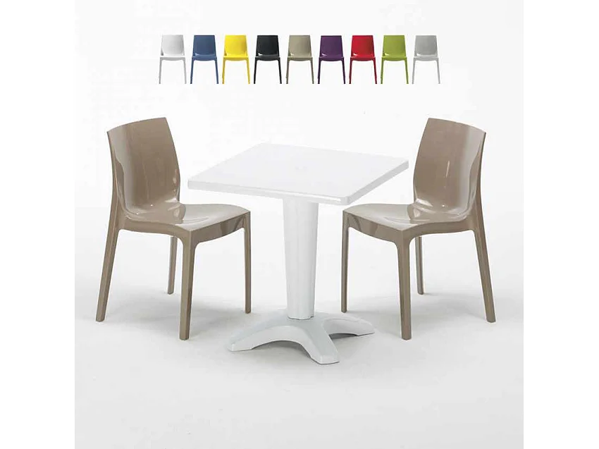 Weiß Quadratisch Tisch und 2 Stühle Farbiges Polypropylen-Innenmastenset Grand Soleil Ice Patio - Beige