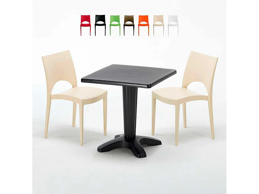 Ensemble table et chaises 70x70cm avec 2 chaises colorées Paloma