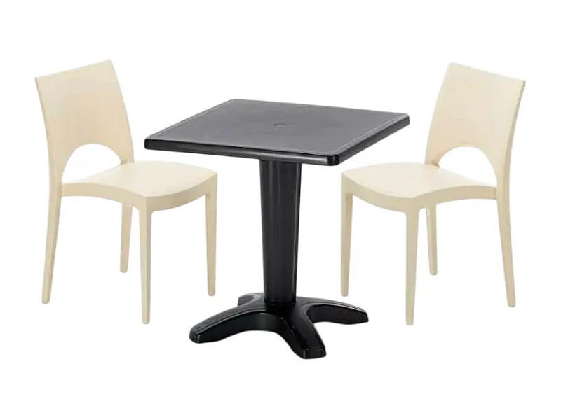 Schwarz Quadratisch Tisch und 2 Stühle Farbiges Polypropylen-Innenmastenset Grand Soleil Paris Aia - Beige