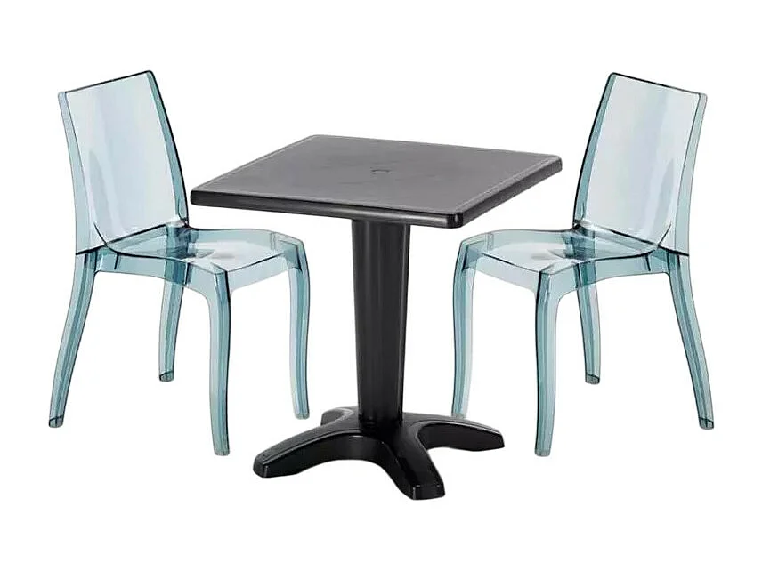 Schwarz Quadratisch Tisch und 2 Stühle Farbiges Polypropylen-Innenmastenset Grand Soleil Cristal Light Balcony - Transparent Schwarz Anthrazit
