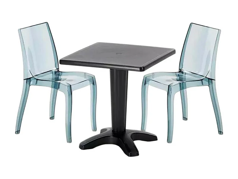 Schwarz Quadratisch Tisch und 2 Stühle Farbiges Polypropylen-Innenmastenset Grand Soleil Cristal Light Balcony - Transparent Schwarz Anthrazit