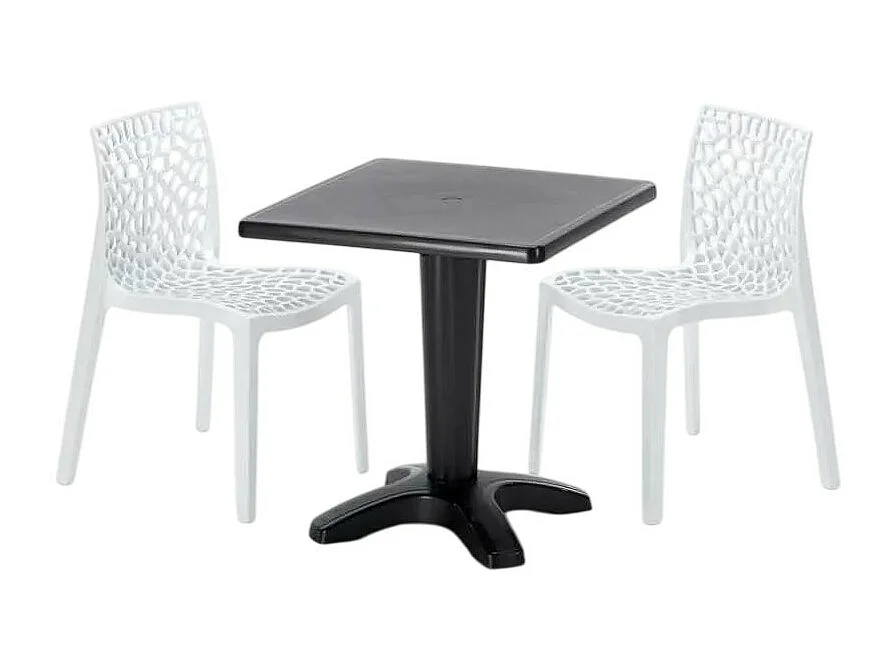 Schwarz Quadratisch Tisch und 2 Stühle Farbiges Polypropylen-Innenmastenset Grand Soleil Gruvyer Aia - Weiß