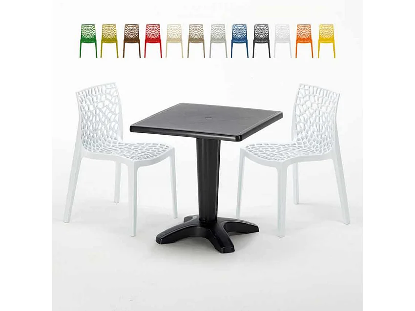 Schwarz Quadratisch Tisch und 2 Stühle Farbiges Polypropylen-Innenmastenset Grand Soleil Gruvyer Aia - Weiß