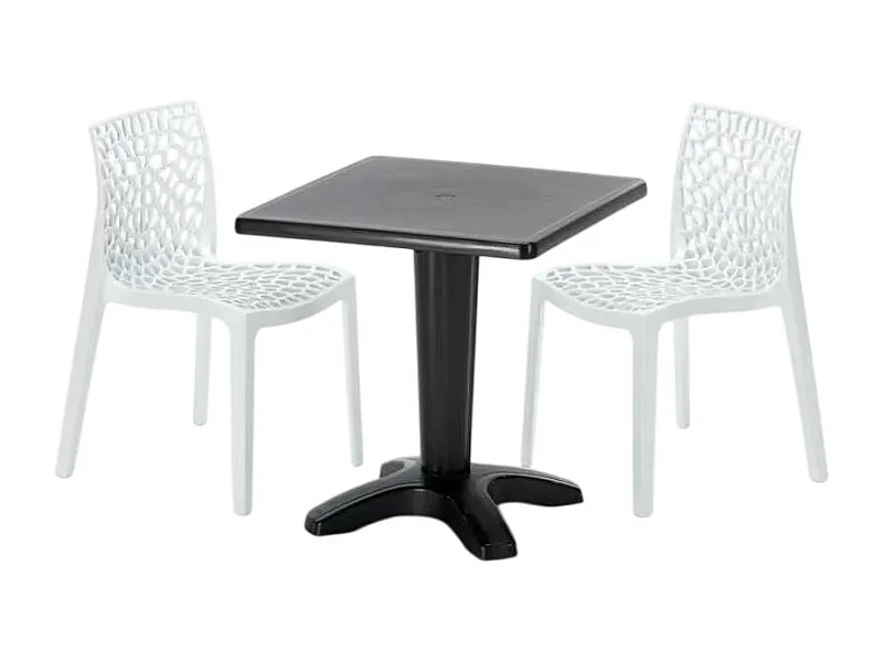 Schwarz Quadratisch Tisch und 2 Stühle Farbiges Polypropylen-Innenmastenset Grand Soleil Gruvyer Aia - Weiß