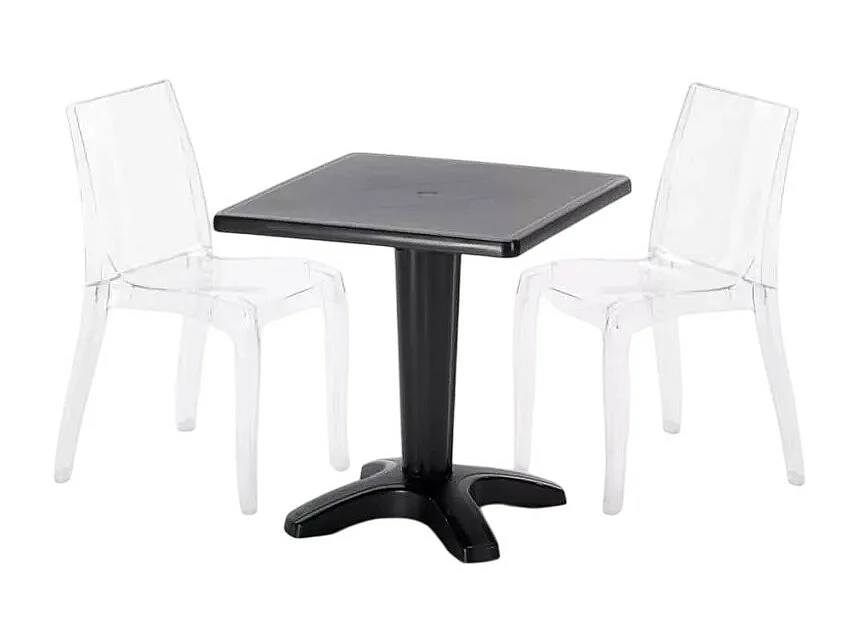 Schwarz Quadratisch Tisch und 2 Stühle Farbiges Polypropylen-Innenmastenset Grand Soleil Cristal Light Balcony - Transparent