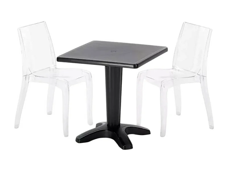 Schwarz Quadratisch Tisch und 2 Stühle Farbiges Polypropylen-Innenmastenset Grand Soleil Cristal Light Balcony - Transparent