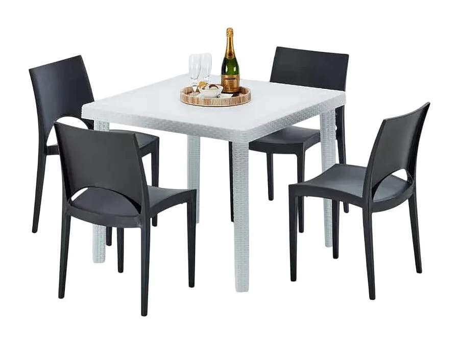 Weiß Quadratisch Tisch und 4 Stühle Farbiges Polypropylen-Außenmastenset Grand Soleil Paris Love - Schwarz