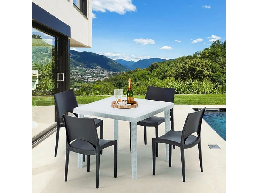 Weiß Quadratisch Tisch und 4 Stühle Farbiges Polypropylen-Außenmastenset Grand Soleil Paris Love - Schwarz