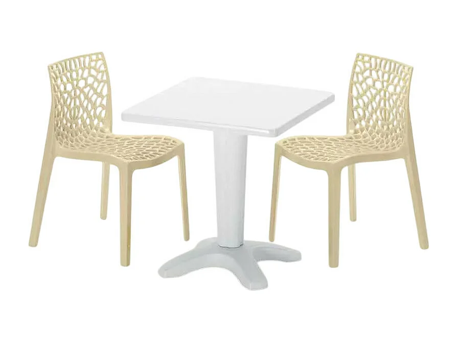 Weiß Quadratisch Tisch und 2 Stühle Farbiges Polypropylen-Innenmastenset Grand Soleil Gruvyer Patio - Beige
