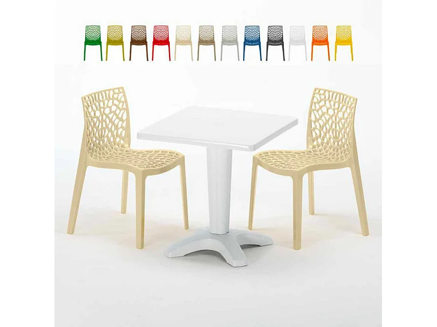 Weiß Quadratisch Tisch und 2 Stühle Farbiges Polypropylen-Innenmastenset Grand Soleil Gruvyer Patio - Beige