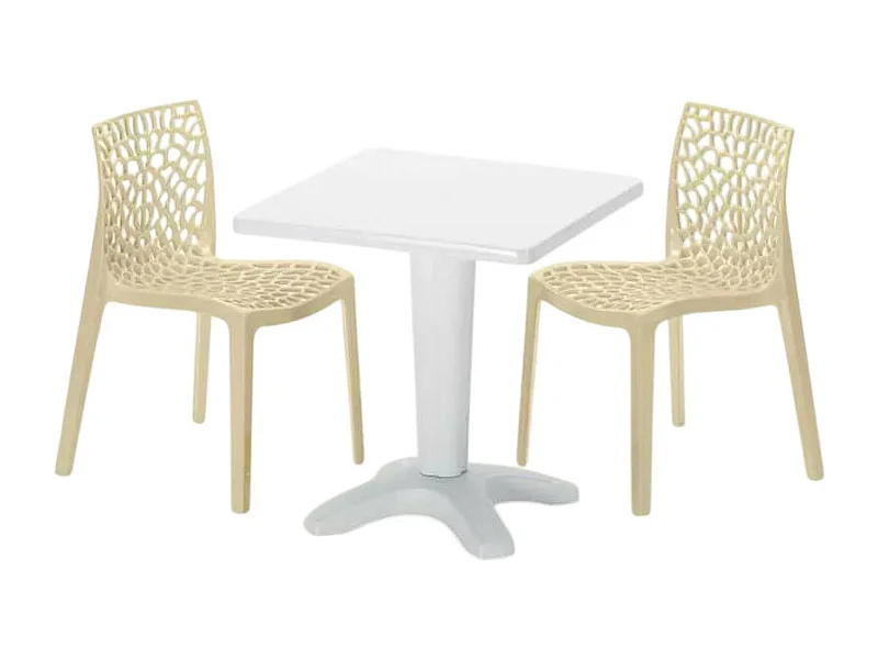 Weiß Quadratisch Tisch und 2 Stühle Farbiges Polypropylen-Innenmastenset Grand Soleil Gruvyer Patio - Beige