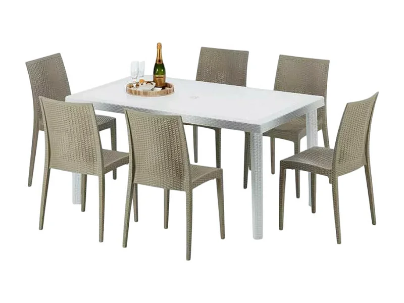 Set tavolo rettangolare bianco 150x90cm 6 sedie esterno Zombie