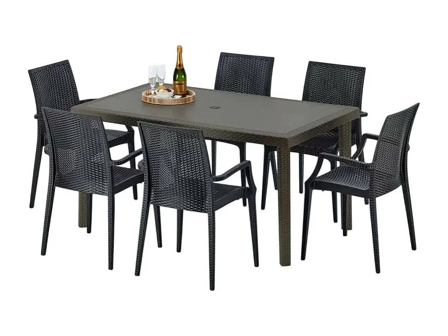 Set tavolo rettangolare 6 sedie polyrattan 150x90 White Russian