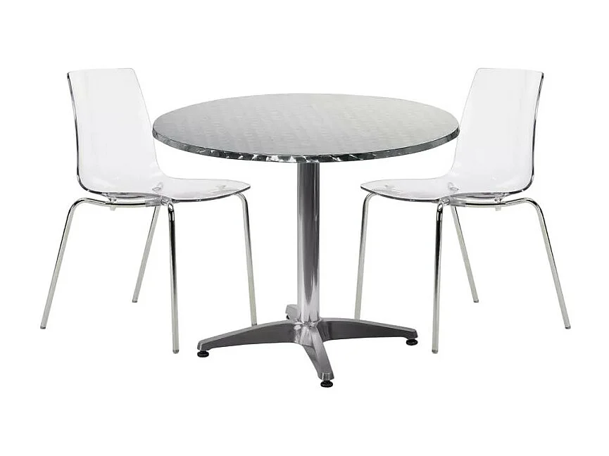 Garten-Set mit 2 modernen Stühlen und rundem Tisch 70cm aus Stahl Remos - Transparent