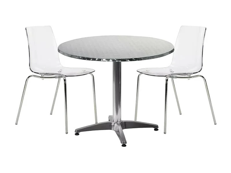 Garten-Set mit 2 modernen Stühlen und rundem Tisch 70cm aus Stahl Remos - Transparent