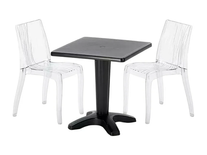 Schwarz Quadratisch Tisch und 2 Stühle Farbiges Polypropylen-Innenmastenset Grand Soleil Dune Balcony - Transparent