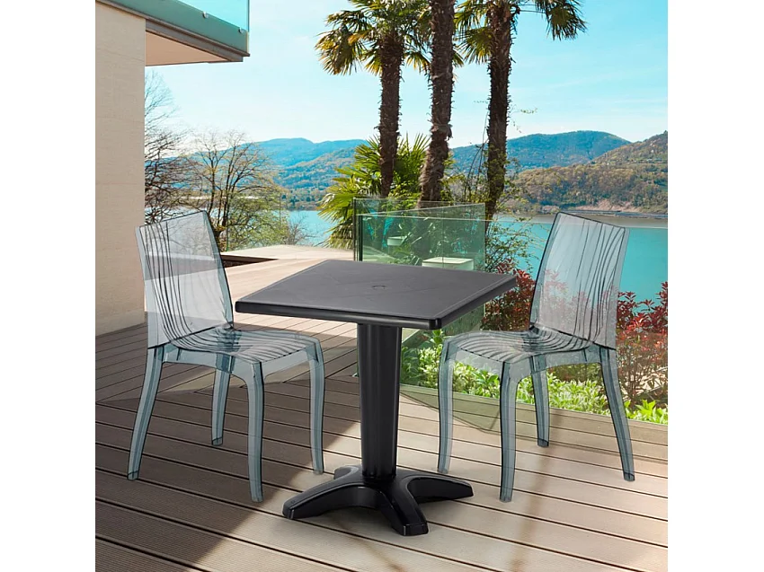 Schwarz Quadratisch Tisch und 2 Stühle Farbiges Polypropylen-Innenmastenset Grand Soleil Dune Balcony - Transparent