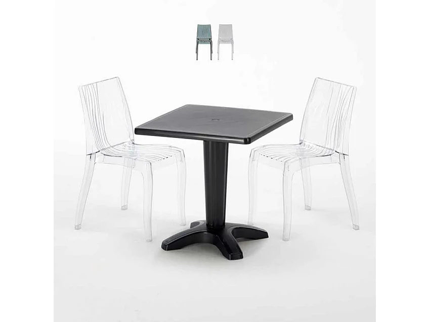 Schwarz Quadratisch Tisch und 2 Stühle Farbiges Polypropylen-Innenmastenset Grand Soleil Dune Balcony - Transparent
