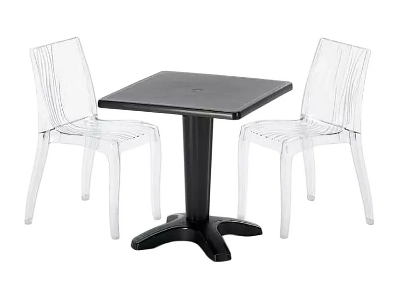 Schwarz Quadratisch Tisch und 2 Stühle Farbiges Polypropylen-Innenmastenset Grand Soleil Dune Balcony - Transparent