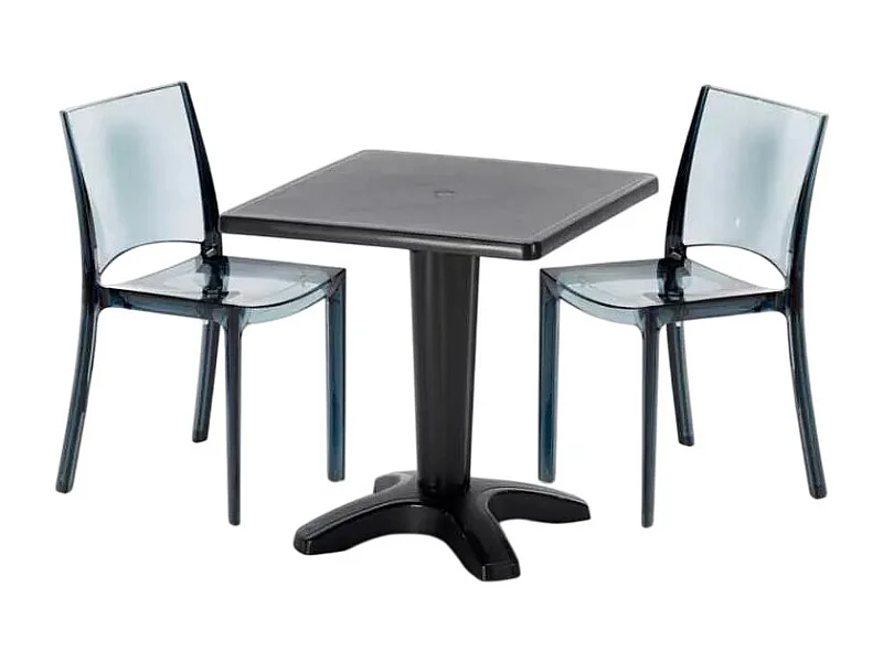 Tisch Quadratisch mit 2 Bunten Polycarbonat Outdoor Stühlen Grand Soleil Cafè